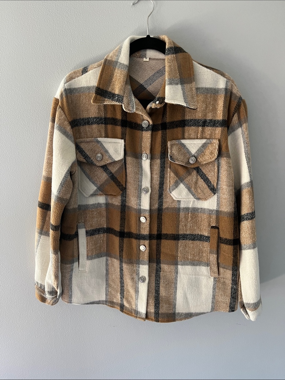 Plaid Utility Shacket Jacket - Camel & Cream
